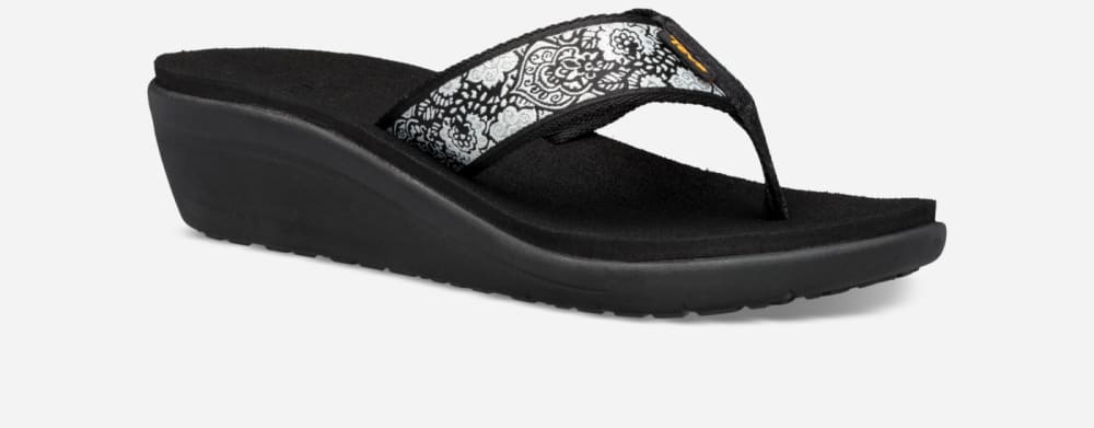 Chanclas Teva Voya Wedge Mujer Negros Blancos Plateados | México-6834