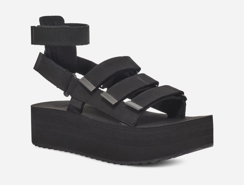 Sandalias de Plataforma Teva Flatform Mevia Leather Mujer Negros | México-9657