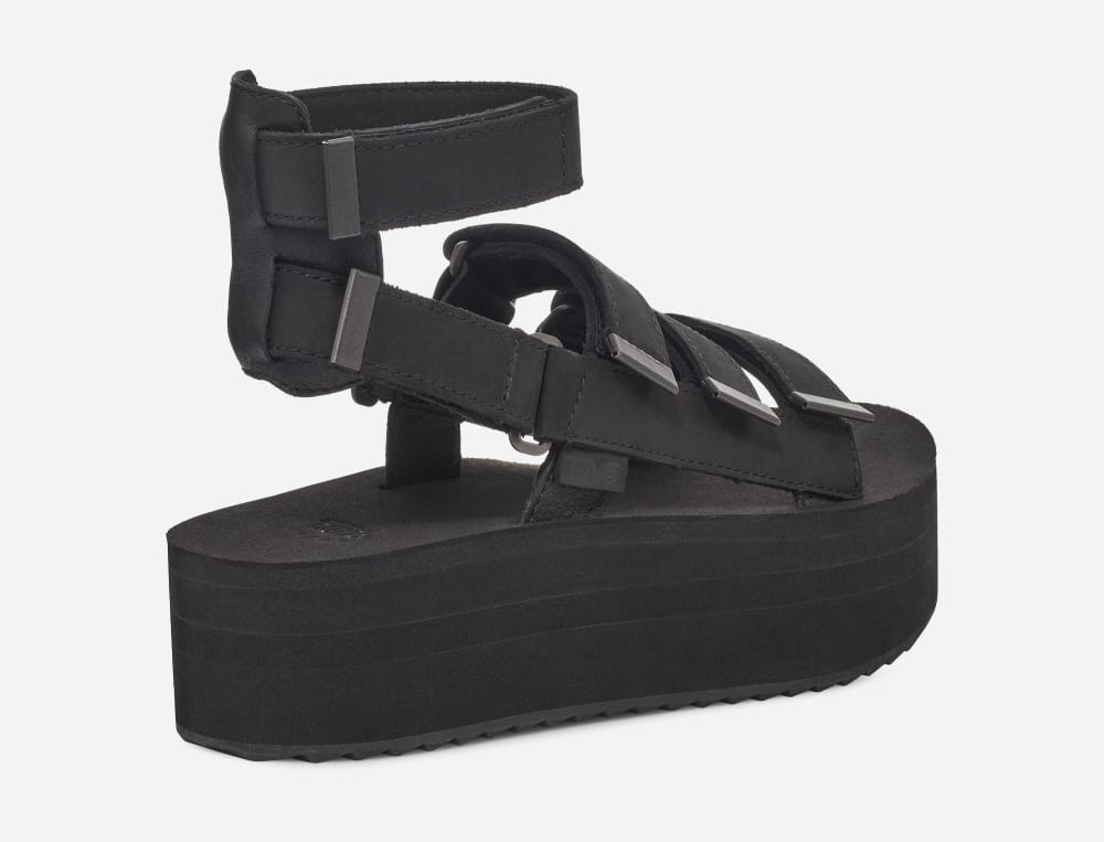 Sandalias de Plataforma Teva Flatform Mevia Leather Mujer Negros | México-9657